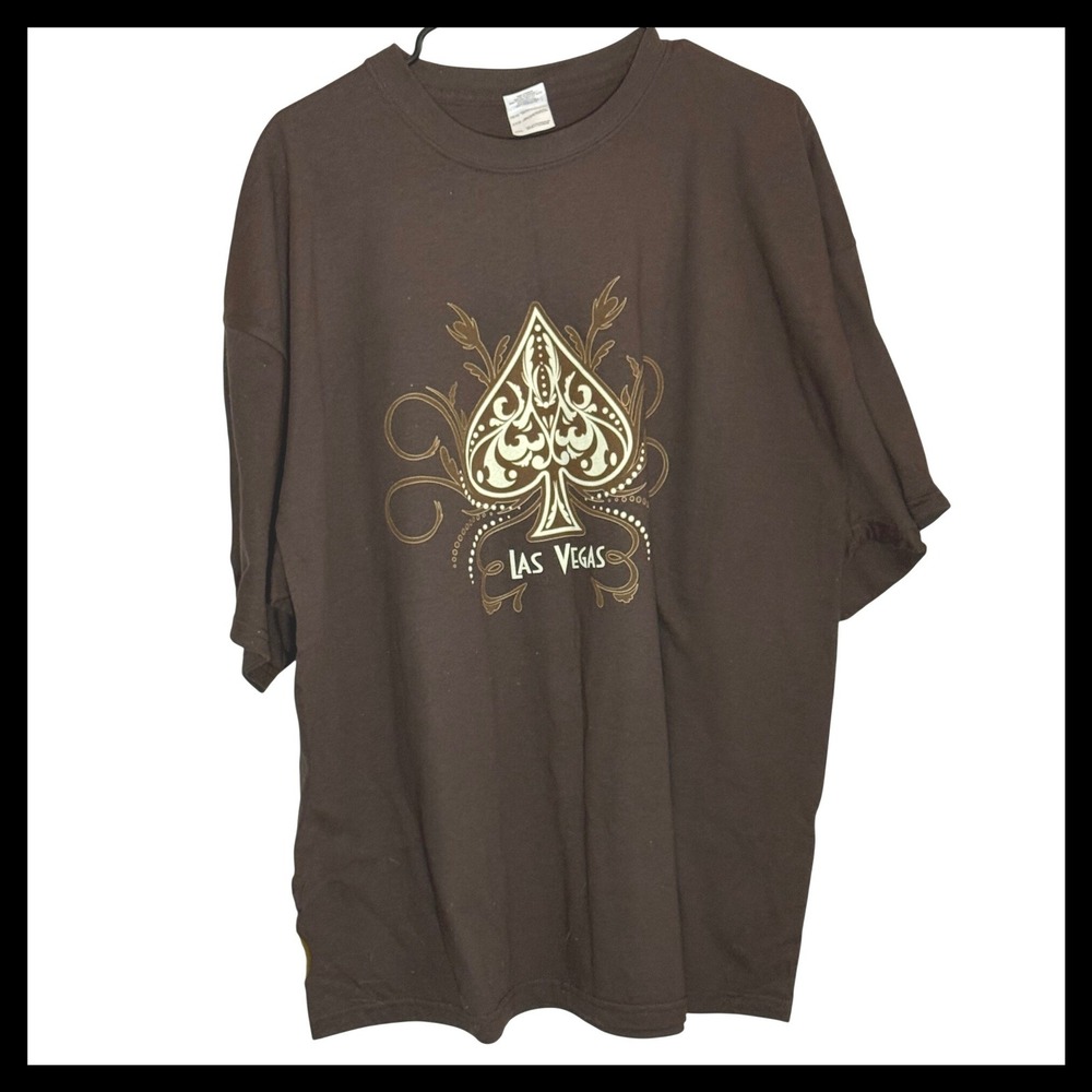 NWOT Gildan Ultra Cotton Las Vegas Ace of Spades Graphic T-Shirt Brown Mens 2XL